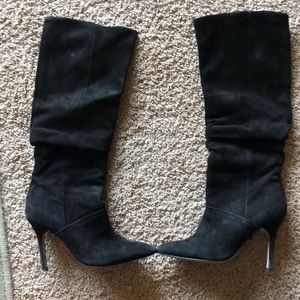 Black suede boots.